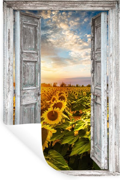 Muurstickers - Sticker Folie - Doorkijk - Zonnebloem - Bloemen - Zon - 20x30 cm - Plakfolie - Muurstickers Kinderkamer - Zelfklevend Behang - Zelfklevend behangpapier - Stickerfolie