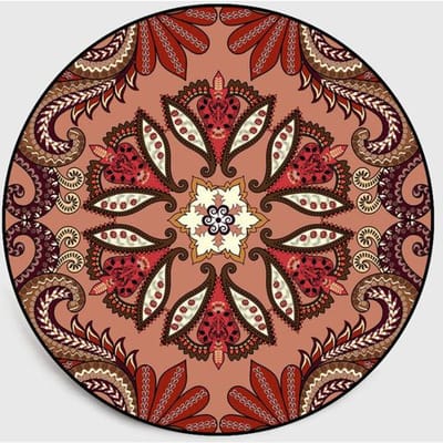 Tapis rond de style ethnique vintage mandala, tapis de balcon suspendu, tapis de sol décoratif pour salon, tapis antidérapant 40cm brown