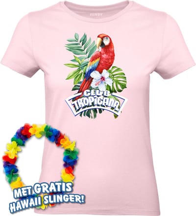 Dames t-shirt Papegaai Tropical | Toppers in Concert 2024 | Club Tropicana | Hawaii Shirt | Ibiza Kleding | Lichtroze Dames | maat XS