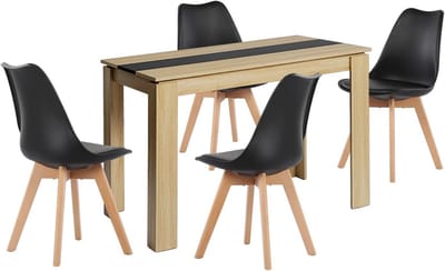 Eetkamerset Tafel Rechthoekig 110cm met 4 Moderne Eetkamerstoelen Zwart