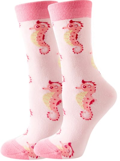 Dames sokken - roze - leuke print zeepaard - maat 36 - 40 - cadeau voor haar - geschenk vrouwen sokken - Kersta cadeau - verjaardagscadeu
