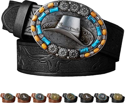 Heren Leren Cowboyriem met Buckle - Western Accessoire voor Feestdagen, Carnavals en Cadeaus