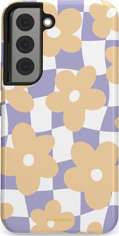 Casetastic hoesje geschikt voor Samsung Galaxy S22 - Dubbellaagse bescherming - Madeliefjes feest - Fashion Case - Zand Wit Lila Zilver