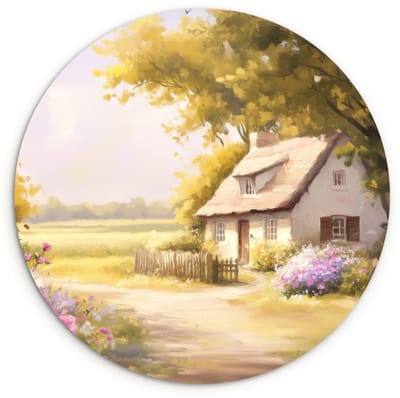 WallCircle® Wandcirkel 120x120 cm - Muurcirkel Huisje - Hout - Bloemen - Muurdecoratie woonkamer - Wanddecoratie slaapkamer - Kamer decoratie accessoires - Ronde schilderijen XXL