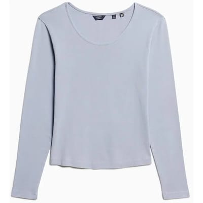 Superdry - Fijngeribde top met laag uitgesneden ronde hals en lange mouwen - Dames - T-shirts