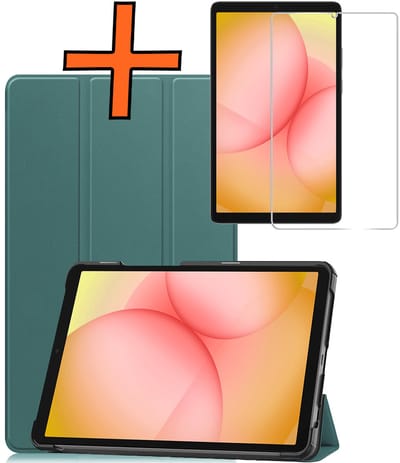 Hoesje - Geschikt voor Samsung Galaxy Tab A11 - Met Screenprotector - Trifold Bookcase - Hard Cover - Hardcover Book Case - Tablet Hoes - Donkergroen