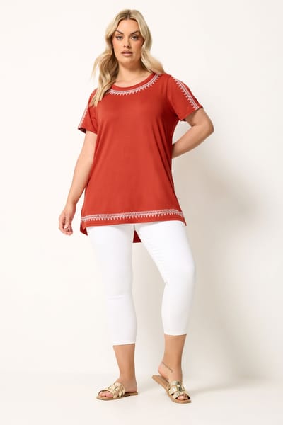 Yours Oranje Top Met Geborduurde Open Schouders Size 42