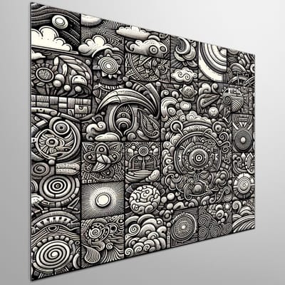 Doodle relief schilderij | Ritmische mix van patronen en vormen op prachtig reliëfcanvas | Kunst - 30x30 centimeter op Dibond | Foto op Dibond