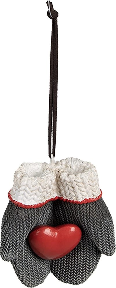 Clayre & Eef Kersthanger Wanten 8x5x9 cm Grijs Polyresin