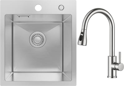 SOFETIY MAX Spoelbak voor keuken 40x45 cm - Spoelbak Keuken Geborsteld RVS - Spoelbakken Keuken Met Keukenkraan Met Uittrekbare Uitloop - Wasbak Keuken - Voor Kasten van 40 cm