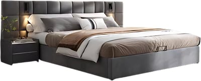 Hydraulisch Bed 180x200 cm Grijs - Verstelbaar en Met LED, Fluweel en Met LED-verlichting, USB-poorten & Verstelbaar Hoofdeinde