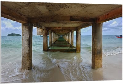 Dibond - Steiger in de Zee - 120x80cm Foto op Aluminium (Met Ophangsysteem)
