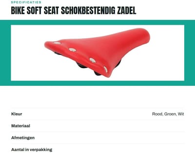 Dailygoods- Fietszadel Schokbestendig - Waterdicht - Lichtgewicht - Duurzaam - Comfortabel - Stabiele Bevestiging - Zadel