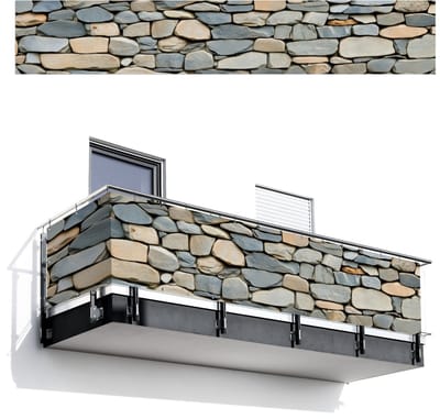 Balkonscherm 500x85 cm - Balkonposter Stenen - Rustiek - Grijs - Balkon scherm decoratie - Balkonschermen - Balkondoek zonnescherm