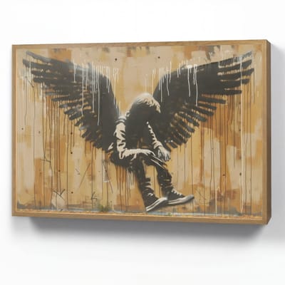 Wandlamp 90x60 cm - Oplaadbaar - Graffiti - Kunst - Vleugels - Street art - Banksy Style - Wandlampen binnen woonkamer - Slaapkamer lamp - Decoratieve nachtlamp - Vloerlamp draadloos