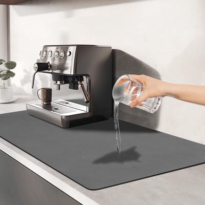 Koffiemat - Diatomeeënmatten Afwasmat - Waterabsorberend - Vlekkenverbergend met Rubberen Onderkant - Geschikt voor Koffiezetapparaten Espressomachines Koffiepotten en Afwasrekken - Grijs