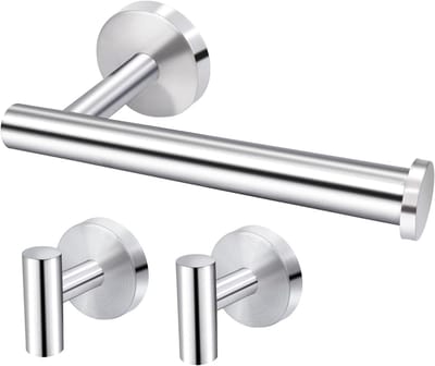 SnelShoppen - 304 RVS Toiletpapierhouder Wandmontage Set - Toiletpapierdispenser met 2 Haakjes - Roestvrij Staal, Modern Design voor Badkamer en Keuke