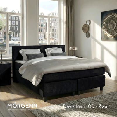 Anno 1588 - Boxspring Amsterdam - Pocketvering - Zwart - 90x200 cm - Inclusief Dekbed en Kussen