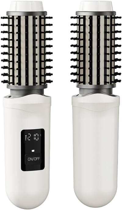 Draadloze krulborstel, USB oplaadbare draagbare mini-krultang Geschikt voor op reis, 3 temperatuurstanden | snel opwarmen, 2600mAh batterij Geschikt voor negatieve ionen, Geschikt voor krullen, stylen, ontkrullen en vormgeven (wit).