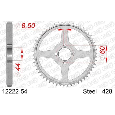 Stalen tandwiel Afam 428 54 dents
