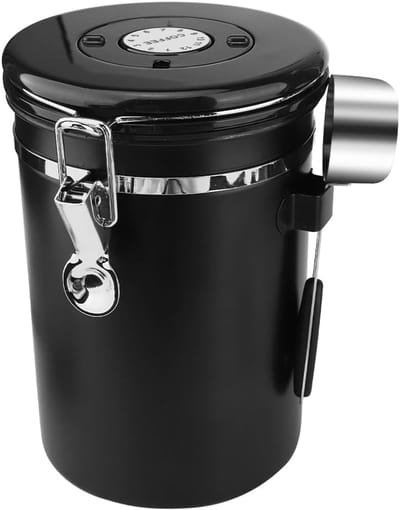 Ynkkvre - Koffiebus - Opslagpot 1,8 Liter - Modieus Ontwerp Met Datuminstelling En Ingebouwde Maatlepel - 1 Stuk - Voor Thuis/Kantoor/Zwart