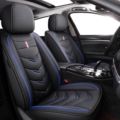 Housse de siège auto en cuir, protection intégrale avec appui-tête et coussin lombaire, ajustement universel Standard model bleu/noir