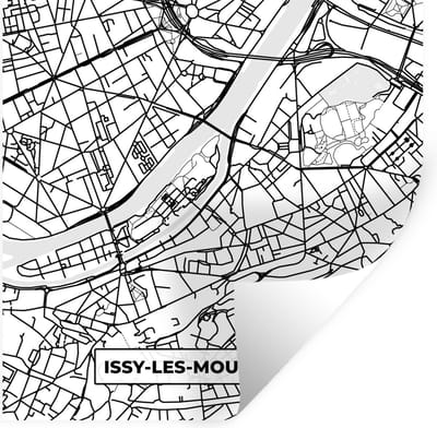Muurstickers - Sticker Folie - Stadskaart - Frankrijk - Issy-les-Moulineaux - Kaart - Plattegrond - Zwart wit - 100x100 cm - Plakfolie - Muurstickers Kinderkamer - Zelfklevend Behang XXL - Zelfklevend behangpapier - Stickerfolie