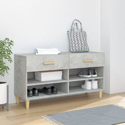 vidaXL - Schoenenkast - 102x35x55 - cm - bewerkt - hout - betongrijs