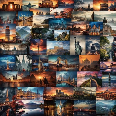 50PCS Autocollant Voyage Monument Mondial Étiquette Jouet Classique Étiquette d'Étanchéité Cadeau DIY Étiquette Enfant Autocollants Remerciement Fournitures de Décoration