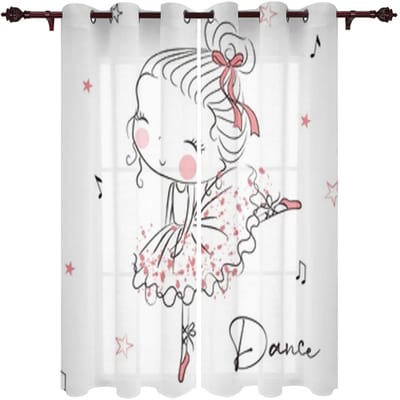 Schattig meisje met ballerina raamgordijn voor kinderkamer, raamdecoratie voor woonkamer en slaapkamer. 135W x 60H(cm) x1