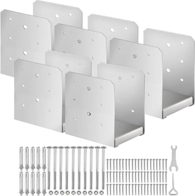Paalbasis Set - Paalanker Houder - Stevig Monteren - Roestvrij Staal - 5 Stuks - Zilver