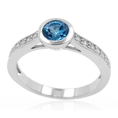 Cavill - Zilveren ring met Marambaia blauwe topaas 0,55 ct en 16 pavé zirkonia's 0,32 ct - 925 sterling zilver gerhodineerd - Elegante damesring