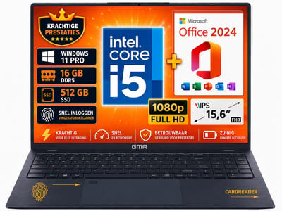 GMR Laptop 15.6 Inch Full HD IPS | Intel Core i5 | 16GB DDR5 RAM | 512GB SSD | Windows 11 Pro | Office 2024 | Zakelijke Laptop | Werk Laptop | Studenten Laptop