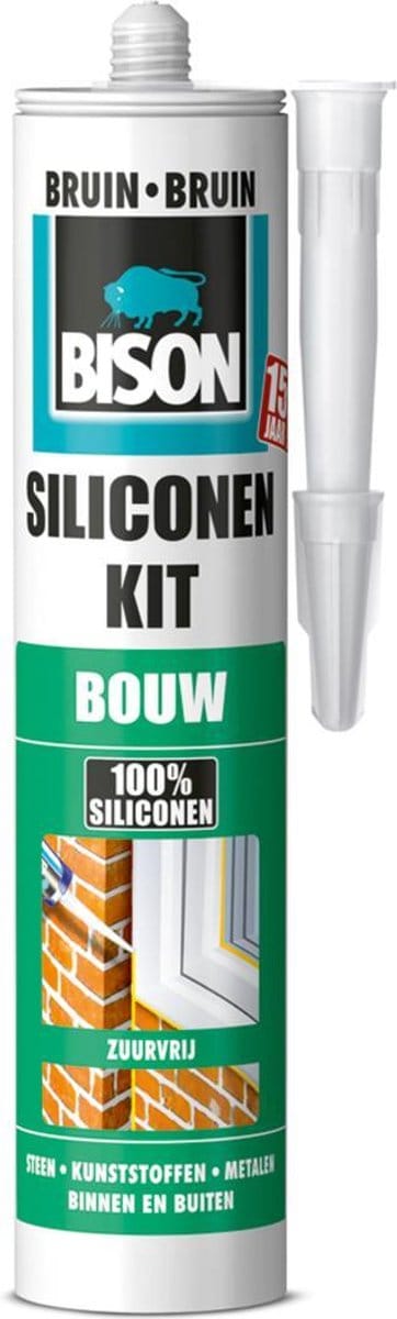 Bison Siliconenkit Bouw bruin koker 300 ml blijvend elastisch, waterbestendig, alle bouwafdichtingen