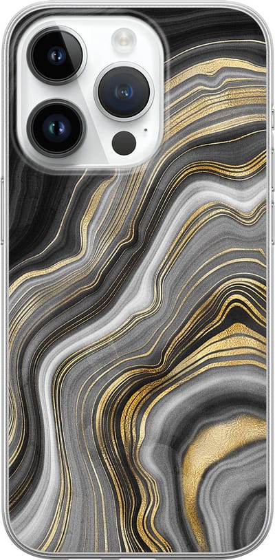Leuke Telefoonhoesjes - Hoesje geschikt voor iPhone 14 Pro - Marble agate - Soft case - TPU - Print / Illustratie - Goud