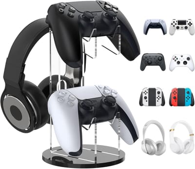 Universele 2-in-1 Gamepad en Hoofdtelefoon Stand, Controller Houder en Opberg Organizer voor PS5, PS4, Xbox One, Xbox Series, Gaming Accessoires, Zwart en Doorzichtig