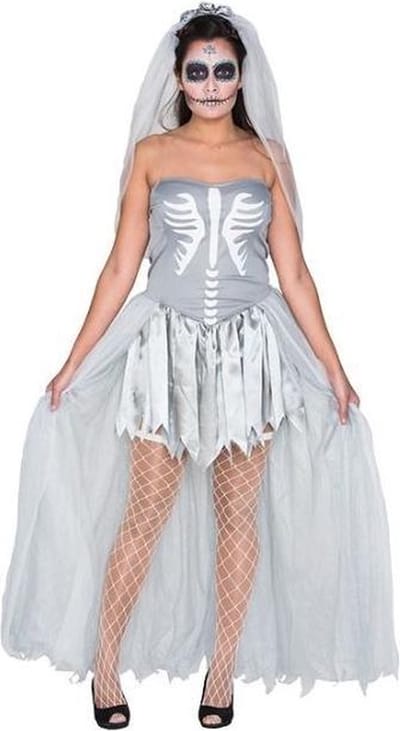 Witbaard Verkleedjurk Zombie Bruid Polyester Grijs/wit Onesize