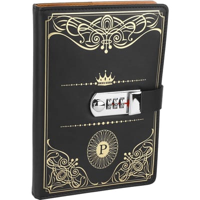 A5 Notitieboek Combinatieslot Zwart Goud Retro 300 Pagina's Glad Gelinieerd Papier Notitieboek voor School black