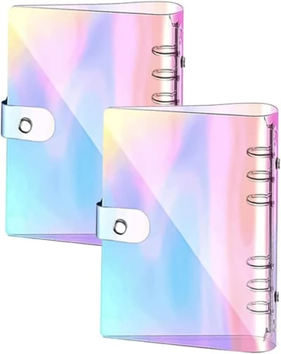 2 pcs Ring Book A6 - Transparante 6-Ring Binder met Drukknop (Multikleur) - Ideaal voor Fotoalbums, Budgetplanners en Documenten - Duurzaam PVC, 80 mm Rugdikte, Perfect voor Organisatie en Archivering