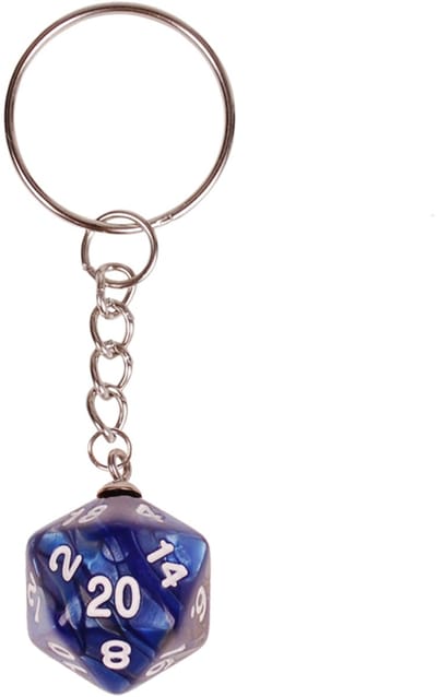 Sleutelhanger/Tashangertje - Zilverkleurige Sleutelring - DnD D20 dobbelsteen blauw/grijs