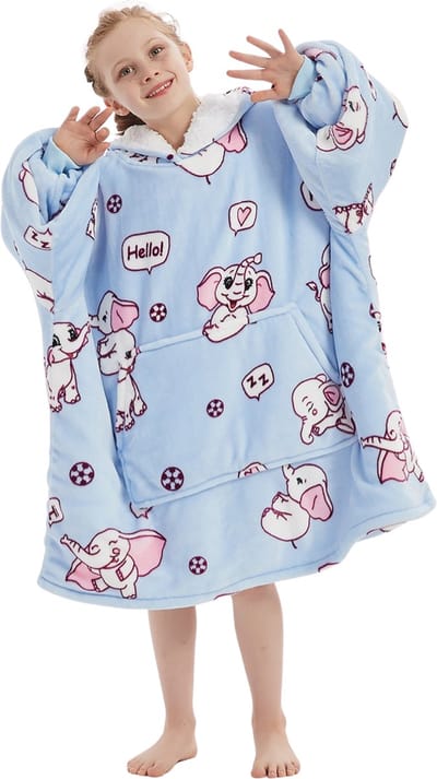 Hoodie deken kind - Fleece kinderponcho - plaid met mouwen en capuchon voor kinderen - Draagbare deken kind - fleece deken met mouwen – hoodie plaid voor kinderen - hoodie blanket - TV deken – olifant - Badrock