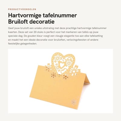 Dailygoods- Tafelnummer 20 Stuks - Hartvormig - Bruiloft Decoratie - Tafelkaarten - Gouden Hullen - Afmetingen 9 x 12 cm - Tafelkaart