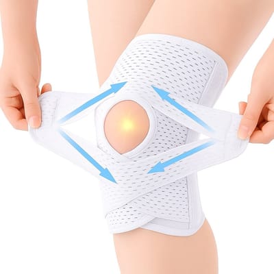 Sport Kniebrace XL – Kniebandage met Drukpunten – Ademend & Elastisch – Kniebeschermer voor Heren & Dames – Voor Hardlopen, Fitness, Voetbal & Herstel – Wit