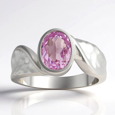 Cavill - Ovale Kunziet Ring 1,445 ct - 925 Sterling Zilver met Palladium - Handgemaakte Elegante Pastel Roze Edelstenen Ring - Vrouwen Sieraden