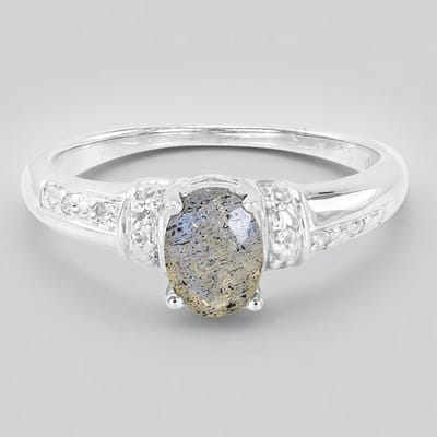 Cavill - Zilveren ring - 925 Sterling zilver - 0,66 ct ovale Labradoriet Madagaskar - 0,058 ct witte Topaas pavé - Elegant dames sieraad maat 17