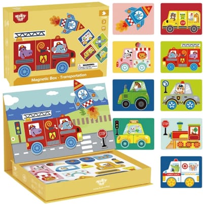 Tooky Toy Houten Speelgoed - Magneetbord Transport - Educatief Speelgoed - 80-delig