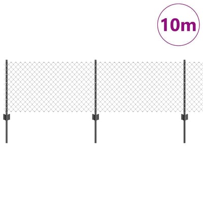 vidaXL - gelast - draadhek - met - palen - 10 - x - 0,4 - m - PVC-Coated - Staal - Grijs