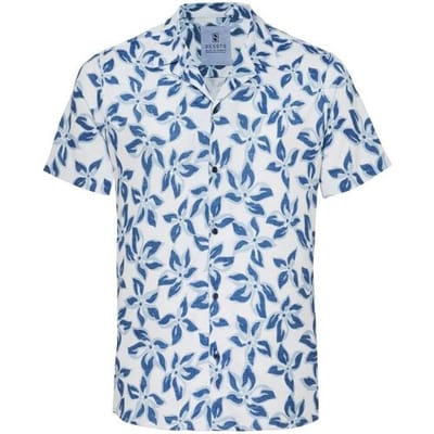 Desoto Overhemd Large Leaves Pattern Lido Collar Blauw-Lichtblauw / male