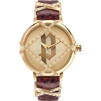 Police Rode Leren Horloge Met Stijlvol Grijze Wijzerplaat