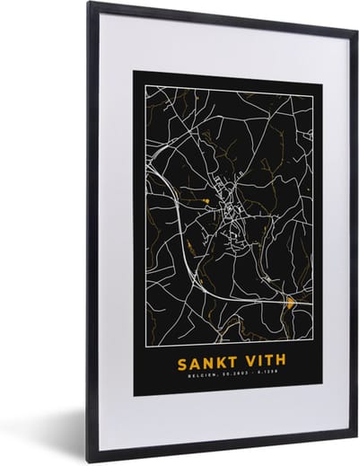 Fotolijst incl. Poster - Sankt Vith - Stadskaart - Kaart - Goud - Plattegrond - 40x60 cm - Posterlijst